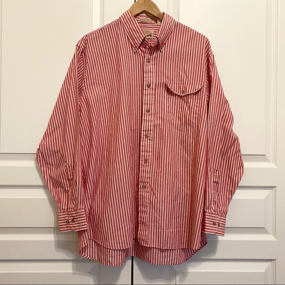 Vintage The Fox Collection Red White Striped Button Long Sleeve Dress Shirt XL